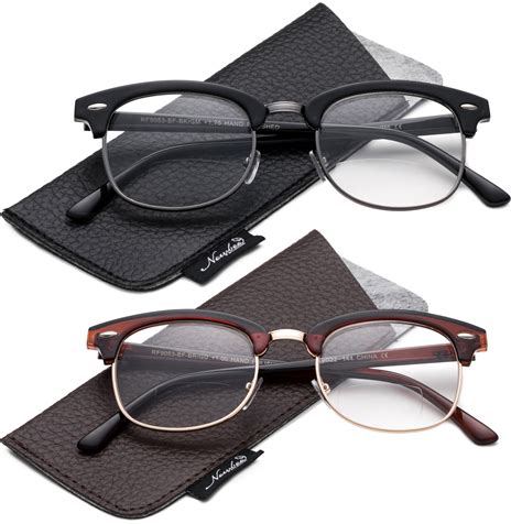 2 Packs Bifocal Reading Glasses Half Frame Vintage Retro Stylish and Fashion Reading Glasses ...