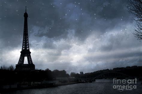 Paris Eiffel Tower Blue Starlit Night Sky Scene Photograph by Kathy Fornal