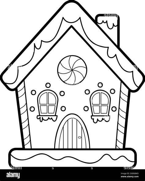 Christmas coloring book or page for kids. Gingerbread house black and white vector illustration ...