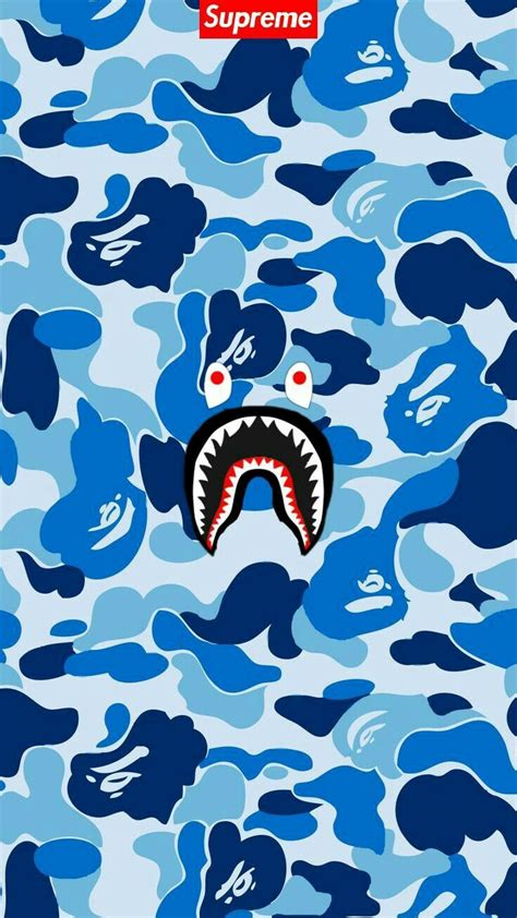 Blue Camo Wallpaper with Supreme Logo