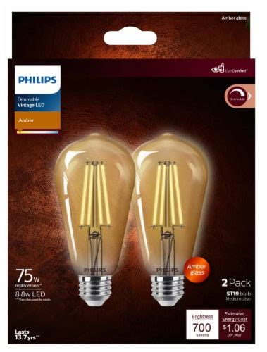 Philips 8.8-Watt (75-Watt) ST19 Vintage LED Dimmable Light Bulb - Amber ...