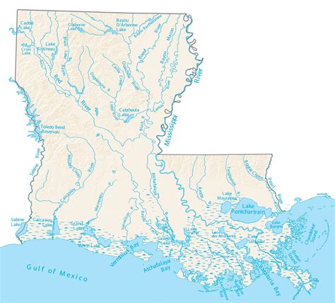 Louisiana Lakes and Rivers Map - GIS Geography