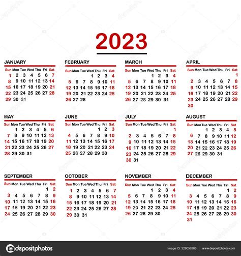 Calendario minimalista del año 2023 Vector de stock #329056286 de ...