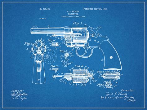 1903 Colt Revolver Blueprint Patent Print Photograph by Greg Edwards - Pixels