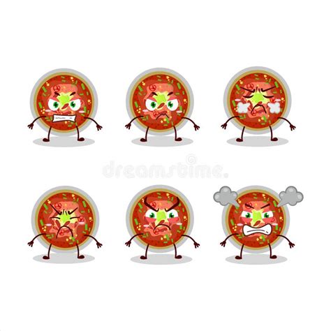 Bowl of Chili Cartoon Character with Various Angry Expressions Stock ...