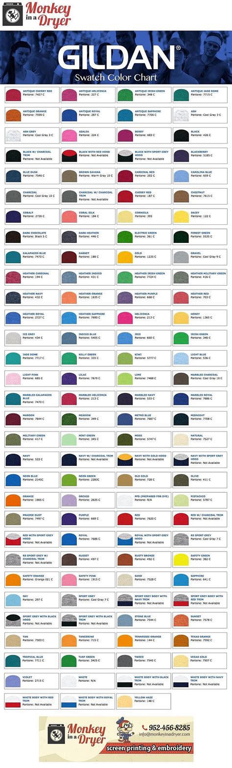 Gildan Swatch Color Chart | Custom T-Shirts from Monkey In A Dryer, A Custom Screen Printing ...