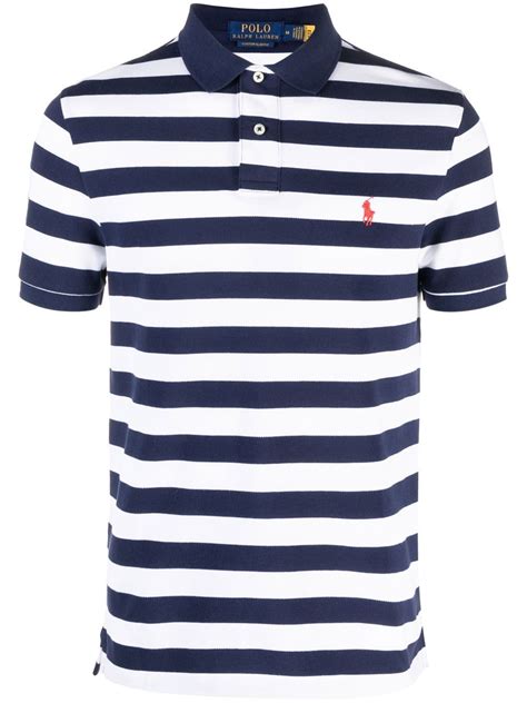 Polo Ralph Lauren Striped Embroidered Polo Shirt In Blue | ModeSens