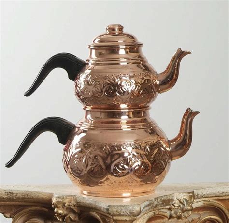 Copper Turkish Double Tea Pot Tea Kettle Handmade Decorative Tea Maker ...