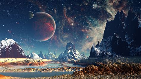 stars, Planet, Space, Mountain, Digital Art, Artwork Wallpapers HD / Desktop and Mobile Backgrounds
