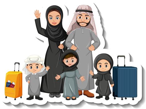 Happy Arab family cartoon character sticker on white background 3093685 Vector Art at Vecteezy