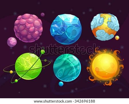 Cartoon Fantasy Alien Planets Set Funny Stock Vector (Royalty Free ...