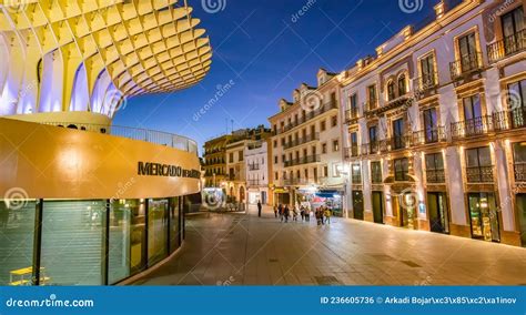 Metropol Parasol and Seville Old Town at Night, Sevilla, Spain ...