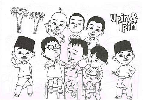 Gambar Gambar Hitam Putih Upin Ipin Terbaru Siap Diwarnai Cari Mewarnai ...