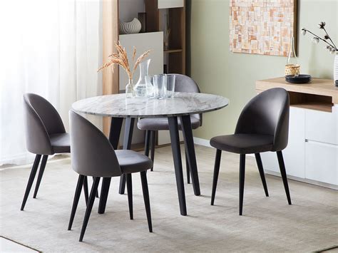 Round Dining Table ø 110 cm Marble Effect with Black MOSBY | Beliani.pt