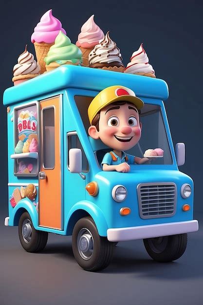 Premium Photo | Ice Cream Truck Driver Cartoon Character 3D Animation Illustration Guide