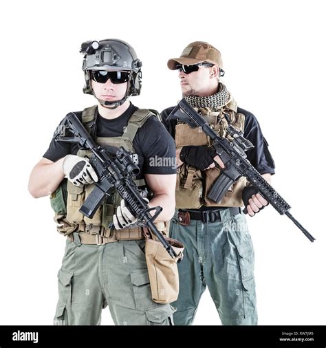 Private military contractors PMC in action on white background Stock Photo - Alamy