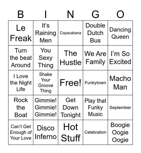 3. Disco Songs (Reg) Bingo Card