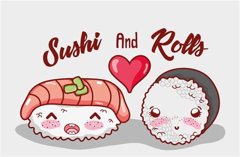 Sushi and rolls cute kawaii cartoons 651905 Vector Art at Vecteezy