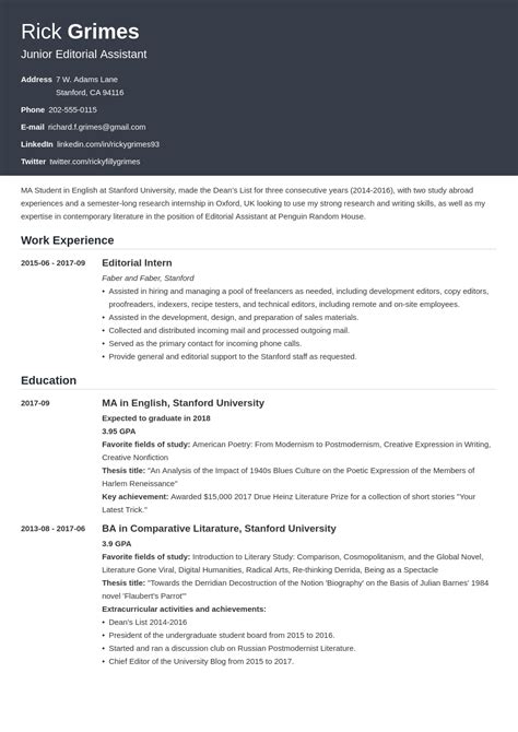 Graduate Resume Examples & Academic Grad CV Samples