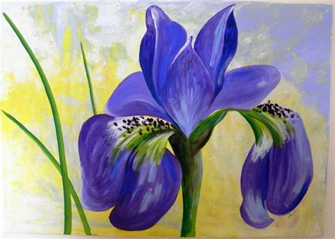 Original Large Acrylic Painting on Canvas Purple Flower Iris