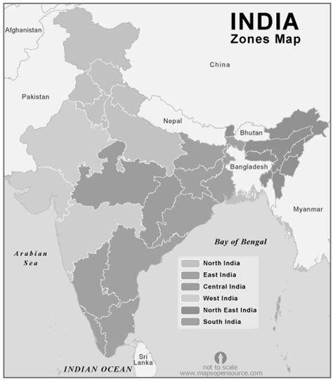 Free India Zones Outline Map black and white | Map of India Zones Outline open source ...