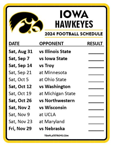 Printable 2024 Iowa Hawkeyes Football Schedule