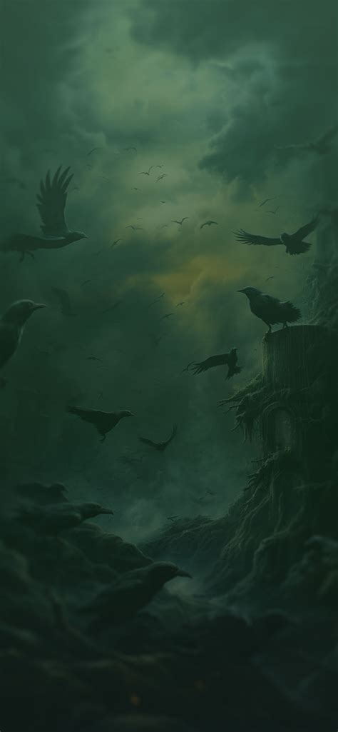 Flock of Scary Ravens Dark Green Wallpapers - Raven Wallpapers