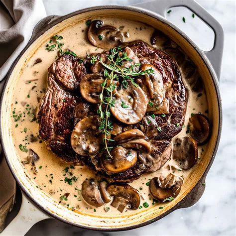 Easy Pan Seared Steak and Mushrooms in Cream Sauce • Salted Mint