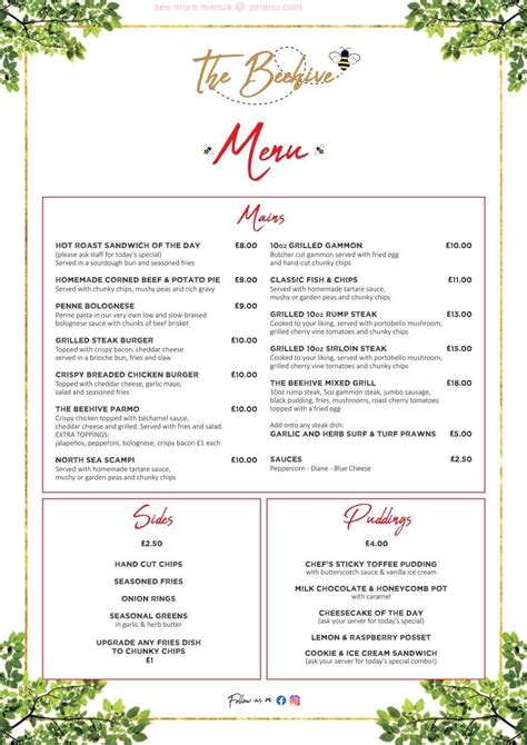 Menu at The Beehive Pub, Houghton le Spring, Bee Hive Inn