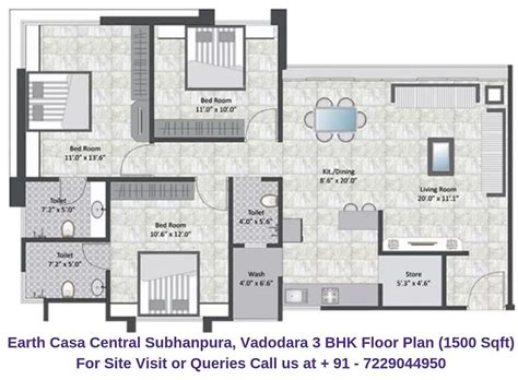 3 BHK Floor Plan | Earth Casa Central