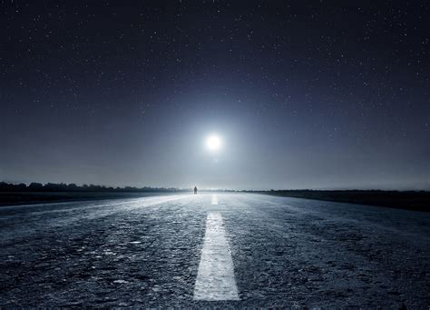 nature, Landscape, Starry Night, Moon, Road, Asphalt, Moonlight Wallpapers HD / Desktop and ...