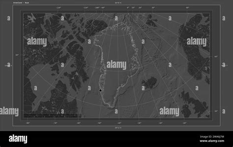 Greenland highlighted on a Bilevel elevation map with lakes and rivers map with the country's ...