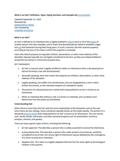 What Is An Heir Definition Types Dying Intestate and Examples | PDF | Intestacy | Inheritance
