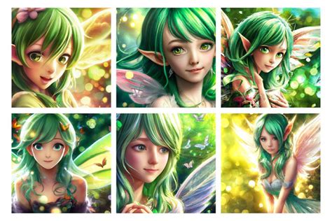 Green Forest Fairies, Manga fairy girls, digital art papers