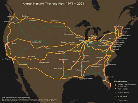 Amtrak Network Then and Now: 1971 - 2021 | Bureau of Transportation Statistics