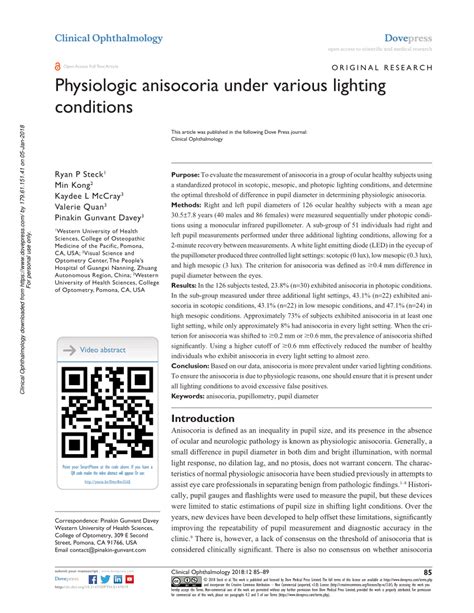 (PDF) Physiologic anisocoria under various lighting conditions