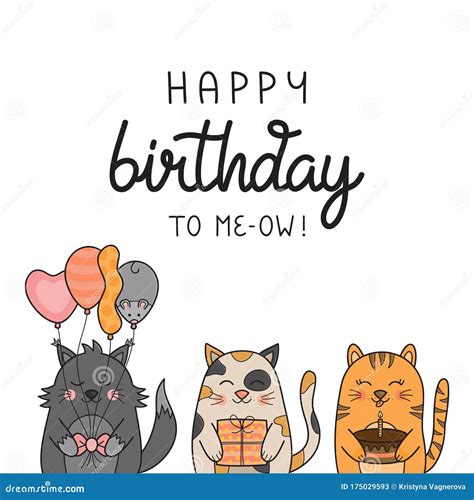 Happy Birthday Cats Vector Illustration Drawing Stock Vector ...