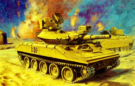 Wallpaper weapon, war, art, painting, tank, M551 Sheridan, desert storm, gulf war images for ...