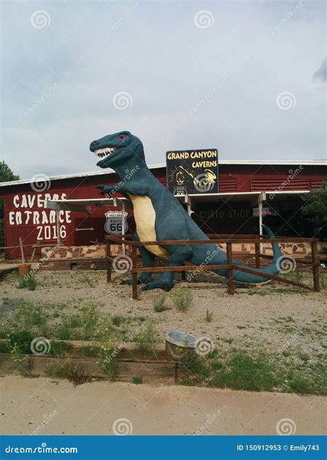 Dinosaur in Front of Grand Canyon Caverns Entrance Editorial Stock Photo - Image of building ...