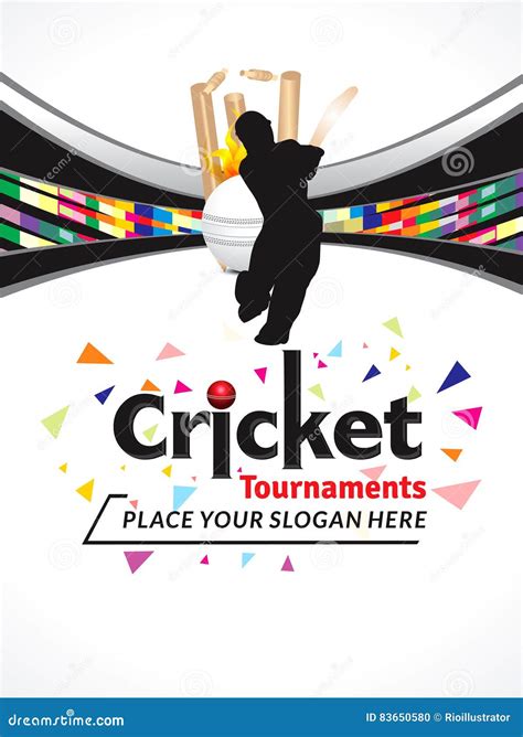 Cricket Tournament Text & Banner Design Template Cartoon Vector ...