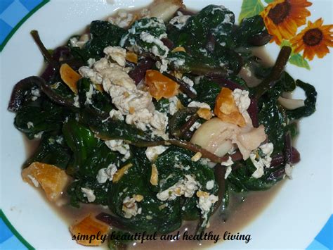 Simply Beautiful and Healthy Living: Stir Fried Malabar Spinach with Salted Egg