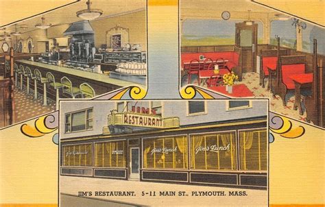 Jim's Restaurant Multi View Interior Scene Main St. Plymouth,MA 1930's Postcard | Plymouth ...