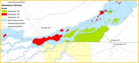 A contemporary map of the Akwesasne Mohawk Nation, we Akwesasronon don ...