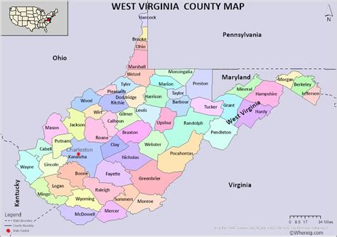 West Virginia County Map FREE! Check the list of 55 Counties in West ...