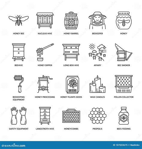 Beekeeping, Apiculture Flat Glyph Icons. Equipment, Honey Processing, Honeybee, Beehives ...