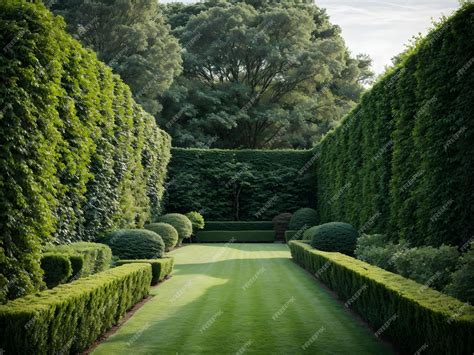 Premium AI Image | Beautiful Green Garden with Trees and Hedges