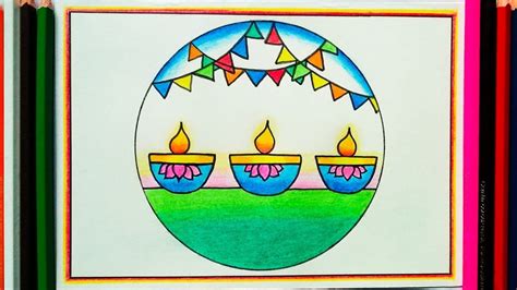 Diwali drawing easy | Diwali diya drawing | Diwali card drawing ...