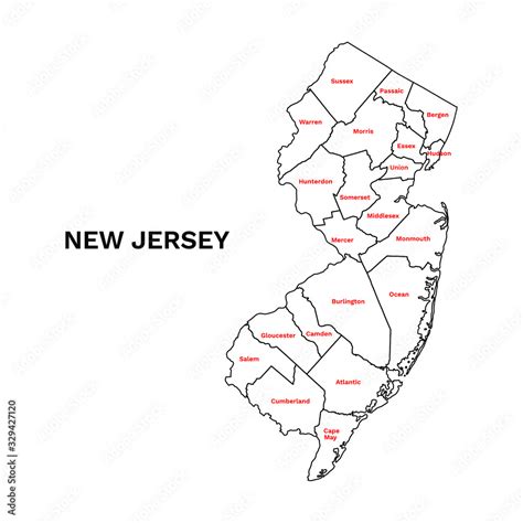 New Jersey Counties Map With Name - Map of New Jersey Administrative ...