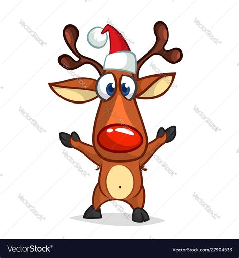 Funny cartoon red nose reindeer christmas isolated