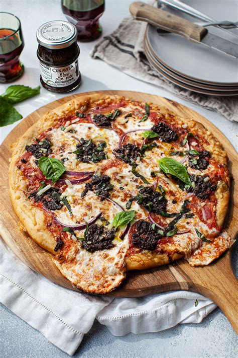 Black Olive Pizza ##blackolivespread ##crushedtomatoes ##marinarasauce ##mozzarellacheese ## ...